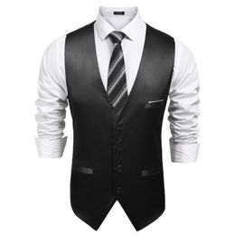 Men's Vests Men Satin Single-Breasted Waistcoat Business Suit Business, Formal Occasions Vest Spring, Autumn Solid Pockets