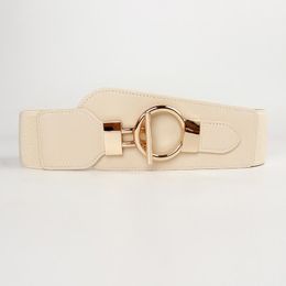 Belts Gold Buckle Belt For Women Fashion Wide Elastic Girdle Black Beige Color Dress And Coat Gift Cummerbunds