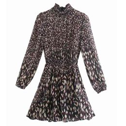 Women Summer Print Mini Dress Long Sleeve Elastic waist Cascading Ruffle Female Chiffon Lining Vintage Dresses Vestidos 210513
