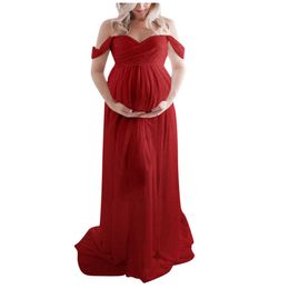 2021 Pregnancy Sexy Dress Summer Women Off Shoulder Pregnants Sexy Photography Props Ruffled Nursing Dress Pregnant Long Dress Q0713