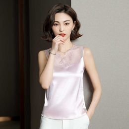 Summer Korean Tank Top for Women Lace Satin Spaghetti Strap Plus Size XXXL 210531