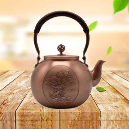 ENERGE SPRING 1600ML Antique Pure Copper Teapot Health Boiling Water Pot Handmade Carved Red Tea Set 210813