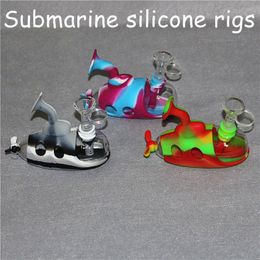 1pc Submarine Silicone Water Bong Removable hookah bongs with glass bowl silicon dab rig for smoke unbreakable rigs