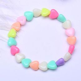 Kids Girls Candy Colour Heart Shape Beaded Acrylic Elastic Charm Bracelets Children Birthday Party Decor Jewellery