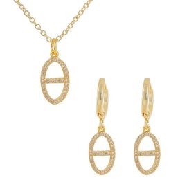 Earrings & Necklace ZHINI Elegance Zircon Crystal Choker 2021 Fashon Punk Geometric Ellipse Dangle Drop Jewellery Sets For Women