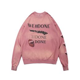 2023 Hot Sale Korean fashion brand we11done chocolate letter printing men's and women's loose fitting round neck sweater