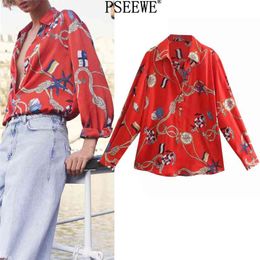 Women Blouse Red Printed Female Shirt Spring Vintage Long Sleeve Chic Woman Fashion Button Elegant Shirts 210519