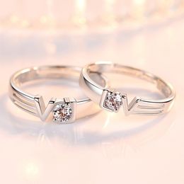couples rings for sale UK - New Ladies Fashion Silver Ring High Quality Crystal Love Heart Language Retro Couple Ring Pair For Sale Y0426