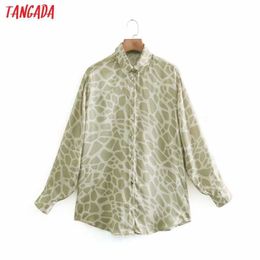 Tangada Women Retro Green Leopard Print Blouse Long Sleeve Chic Female Casual Loose Shirt Blusas Femininas XN245 210609