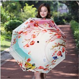 Girls Parasols Creative Peach Blossom Pattern Small Fresh UV Folding Sun Umbrella Women Gift Rain Umbrellas
