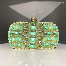 Diamond Clutch Bags for Women Pearl Beading Luxury Handbag Bling Green Rhinestone Women's Evening Bags Wedding
