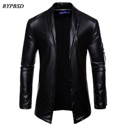 Fashion Mens Leather Jacket Long Sleeve PU Faux Leather Jacket Solid Colour Turn Down Collar Cardigan Jacket Men M-XXXL 211111