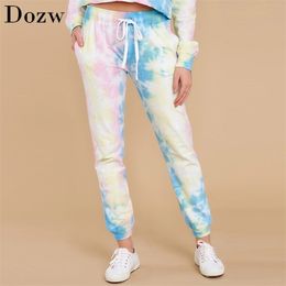 Fashion Tie Dye Print Pencil Pants Trousers Women High Waist Drawstring Sweatpants Casual Long Jogger 210515