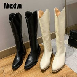 2021 New INS Women Beige High Heels Wedges Long Boots Lady Riding Cowboy Boots Autumn Designer Pointed Toe Knee-High Boots u848 Y0914