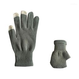 Five Fingers Gloves 1Pair Unisex Winter Cashmere Knit Silicone Non-slip Thicken Warm Fleece Magic Windproof Glove Soft Stretchy #1