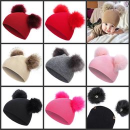 Children's Knitted Cap Super Large Double Ball Wool Cap Baby Infant Toddler Baby Girls Boys Warm Winter Hat 591 Y2