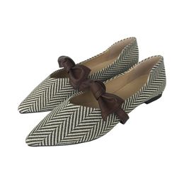 Mulheres Flats Butterfly-Knot Mary Jane Pointed Toe Sapatos Raso Locais Deslizantes Slip-on Ladies Flats Soft Comfort Boat Shoes