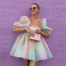 Colourful Tulle Dresses Women Short Dress Pretty Mini Prom Gowns Girl Cute Summer Dresses For Women Party 210323