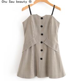 beauty Fashion Elegant Check Strapless Mini Dress Spring Autumn Office Lady Casual Short Woman 210514