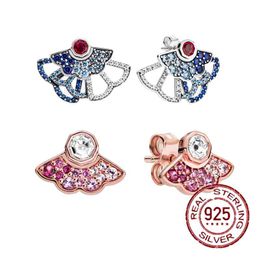 2021 Style 925 Sterling Silver Blue and Pink Fan Stud Earrings Concentric Ladies Fashion Women Earring S925 Gift Friends