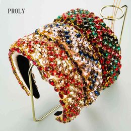 PROLY New Fashion Women Hairband Baroque Crystal Beads Headband Wide Side Full Crystal Bridal Hair Accessories X0722