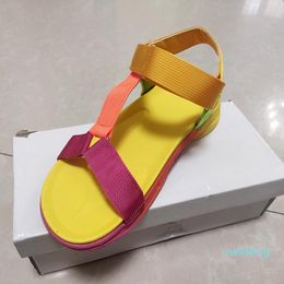 2021 Sandals Women Rainbow Peep-toe Platform Treaded Sole Slides Woman Flat Outdoor Casual Shoes Ladies Summer Beach