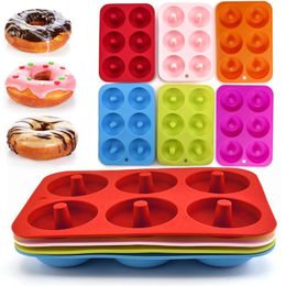 6 Cavity Donut Mould Silicone Non-Stick Baking Tray Heat-Resistant Reusable Folded Donuts Maker Colourful Soft Dessert Making Tool
