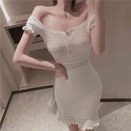 V-neck waist fashion dress summer style reduced age and thin temperament ice silk knitted skirt women's clothing 210520