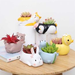 Creative Animal Flower Pot Planter Desktop Decoration Resin Ornaments Vase Home Decor Garden Decorative Succulent Plant 211130