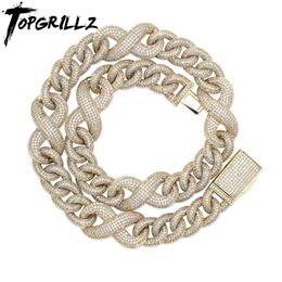 TOPGRILLZ 14mm Miami Generous Buckle Copper Material Cuban Necklace Iced Out Cubic Zirconia Hip Hop Jewelry Gift X0509