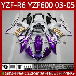 Body Kit For YAMAHA YZF-R6 YZF600 YZF R6 600CC 2003-2005 Cowling 95No.211 YZF R 6 YZFR6 03 04 05 White Purple Bodywork YZF-600 600 CC 2003 2004 2005 Motorcycle Fairing