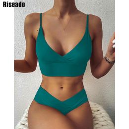 Riseado Push Up Bikini Set Swimwear Women Swimsuit V-neck Beachwear Black Bathing Suit Strap Sexy Biquini 2021 Summer Beach Wear 210319