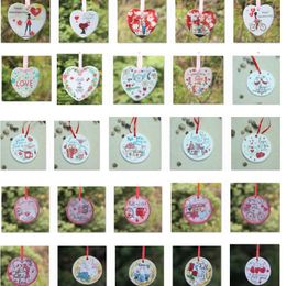 Party Gifts Valentines Day Pendant Ornaments Round Heart-shaped Ceramic Ornament DIY Gift Fall In Love Pendants Ornament FHH21-865