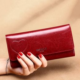 Fashion Female Long Anti Theft RFID Genuine Leather Clutch Bag Business Card Holder Purse Wallet