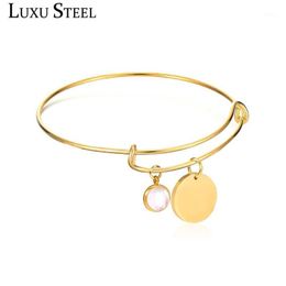Adjustabale Bracelets Bangles Fashion Round Shell Pendants Stainless Steel Gold/Silver Color For Women Jewelry Bangle