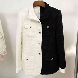 HIGH STREET Fashion Designer Jacket Women's Colour Block Wool Blends Tweed Coat 210521