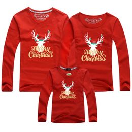 Family Look T-shirts Christmas Elk Claus Reindeer Print Tees Red Top Matching Clothes Full Sleeve 210429