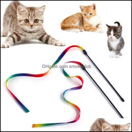Cat Home & Gardencat Toys 3Pcs Funny Stick Pet Toy Rainbow Ribbon Colth Diy Thin Colorf Rod Teaser Pole Interactive Supplies Drop Delivery 2