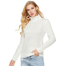 Sweater women white turtleneck autumn winter fashion stripe slim long sleeve pullover knitted sweaters feminina LR897 210531