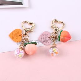 Pink Stereo Peach Keychain For Women Girls Colorful Ball Creative Cute Key Chain Bag Hanging Ornament Decor Keyring Accessories