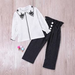 Clothing Sets Girls Lapel Long Sleeve Top Casual Striped Suit Set Fashion Clothes Kids Boutique Wholesale Toddler Fall