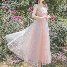 Elegant Women Sequins Square Collar Mesh Long Dress Vintage Summer French Ruffles Sleeveless High Waist Slim Fairy 210519