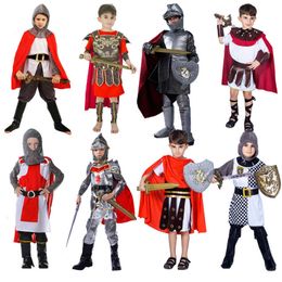 DSPLAY Boy's Roman Knight Warrior Role Playing Kids Halloween Costumes Cosplay Children's Soldier Warrior Gladiator Costumes Q0910