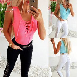 Sexy Women Summer Solid Color Tanks Cron Bandage Design V-Neck SleevelSlim Pullovers Top for Streetwear X0507