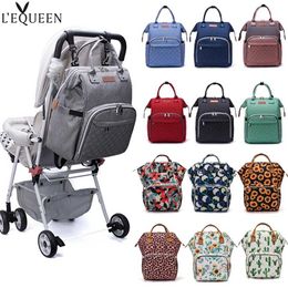 LEQUEEN Nappy Backpack Bag Mummy Large Capacity Bag Mom Baby Multi-function Waterproof Outdoor Travel Diaper Bags For Baby Care 211025