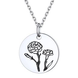 disc jewelry Canada - Pendant Necklaces ChainsPro Women Birth Month Flower Necklace 925 Sterling Silver Dainty Engraved Floral Disc Coin Personalized Jewelry