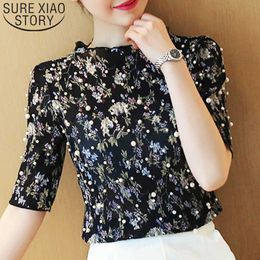 Women tops and blouse harajuku chiffon blouse korean fashion clothing Beading Floral Stand ladies tops women shirts 3196 50 210527