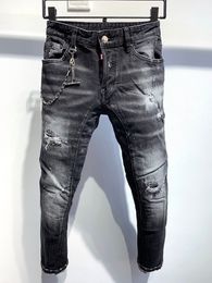 DSQSABCD 2 dsq brand European Italy pants Men Slim denim trousers stripe black hole Pencil Pants jeans for men