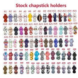 Lipstick Holder Neoprene Keychain Case Favour Sports Printed Chapstick Holders Leopard Keychian Wrap Lip Cover Party Gift 72 Designs YFA2977