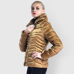 Women's Trench Coats Gold Bright Jacket Coat Women Winter Warm Down Cotton Padded Parkas Bread Style Autumn Fashion Bomber Outwear